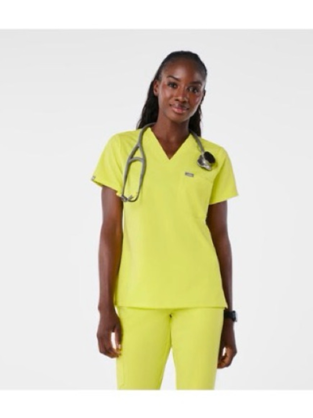 FIGS Neon Yellow Joggers with Blue Dog Drawstring